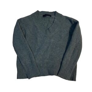 360Cashmere Womens XS Charcoal Grey V-Neck Cashmere Sweater Ribbed Knit Trim
